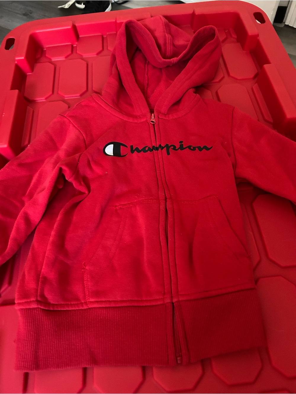 Champion Red Full-Zip Hoodie for Kids with Logo